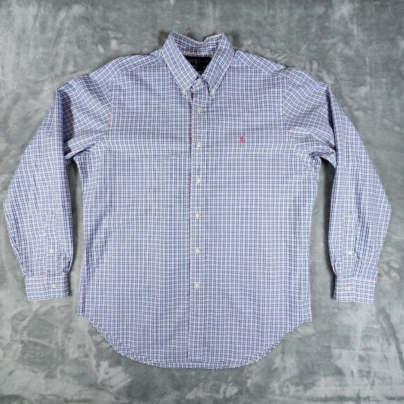 Ralph Lauren Classic Fit Button Down Shirt Large Blue Pink Plaid Checkered Pony - Picture 1 of 9